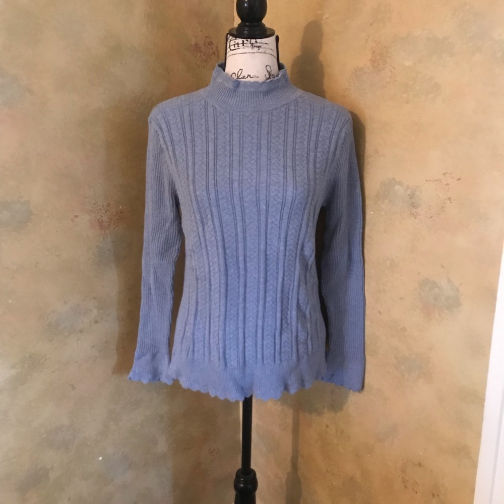 Baby Blue Turtleneck Cable-knit Sweater